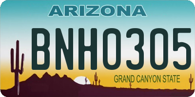 AZ license plate BNH0305