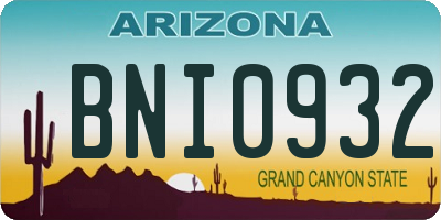 AZ license plate BNI0932