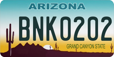 AZ license plate BNK0202