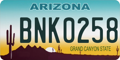 AZ license plate BNK0258