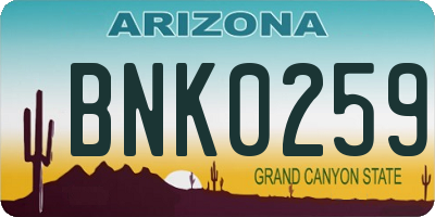 AZ license plate BNK0259