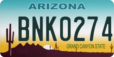 AZ license plate BNK0274