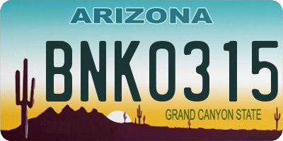 AZ license plate BNK0315