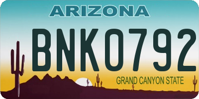 AZ license plate BNK0792