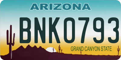 AZ license plate BNK0793