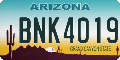AZ license plate BNK4019
