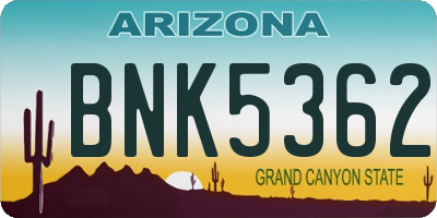 AZ license plate BNK5362