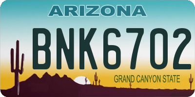 AZ license plate BNK6702