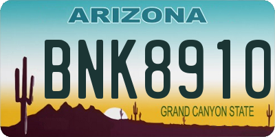 AZ license plate BNK8910