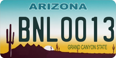 AZ license plate BNL0013