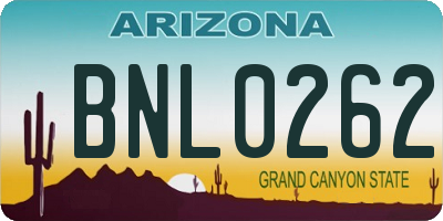AZ license plate BNL0262