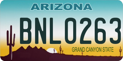 AZ license plate BNL0263