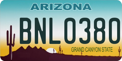 AZ license plate BNL0380