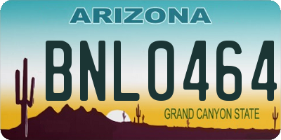 AZ license plate BNL0464
