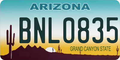 AZ license plate BNL0835