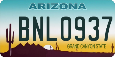 AZ license plate BNL0937
