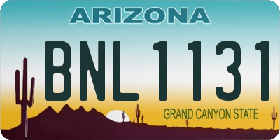 AZ license plate BNL1131