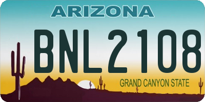 AZ license plate BNL2108