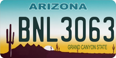 AZ license plate BNL3063