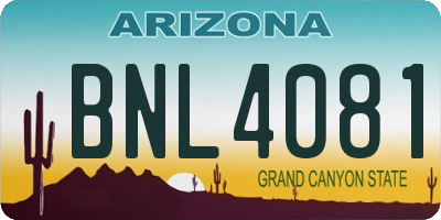 AZ license plate BNL4081