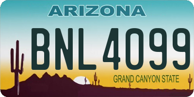 AZ license plate BNL4099