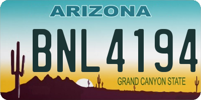 AZ license plate BNL4194
