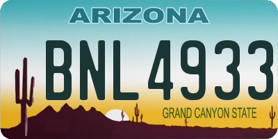 AZ license plate BNL4933