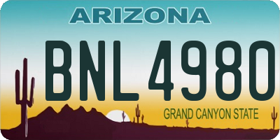 AZ license plate BNL4980