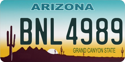 AZ license plate BNL4989