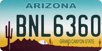 AZ license plate BNL6360