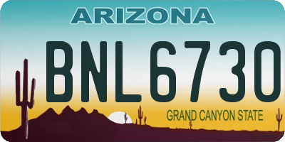 AZ license plate BNL6730