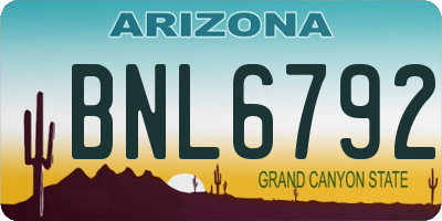 AZ license plate BNL6792