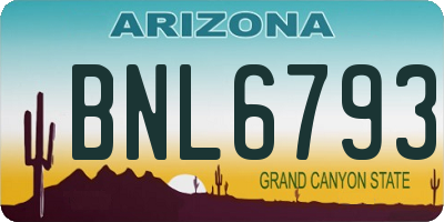 AZ license plate BNL6793