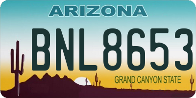 AZ license plate BNL8653