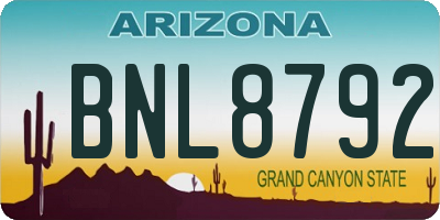 AZ license plate BNL8792