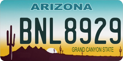 AZ license plate BNL8929