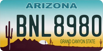 AZ license plate BNL8980