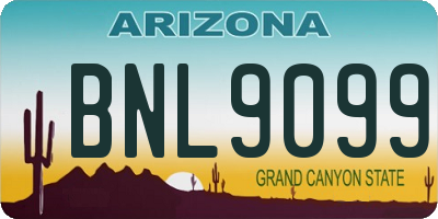 AZ license plate BNL9099