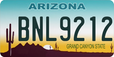 AZ license plate BNL9212