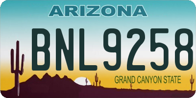 AZ license plate BNL9258