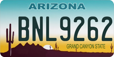 AZ license plate BNL9262