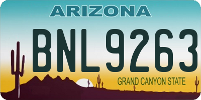 AZ license plate BNL9263