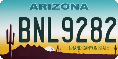 AZ license plate BNL9282