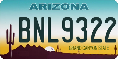 AZ license plate BNL9322