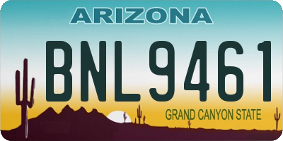 AZ license plate BNL9461