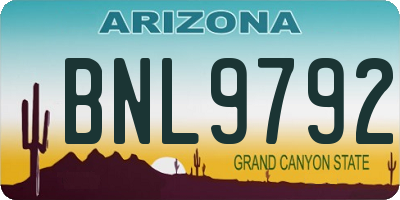 AZ license plate BNL9792