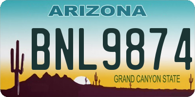 AZ license plate BNL9874