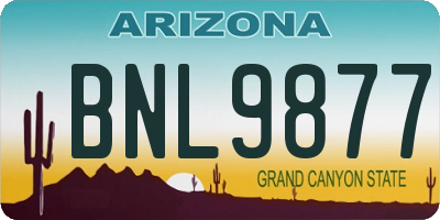 AZ license plate BNL9877