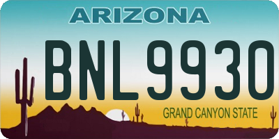 AZ license plate BNL9930