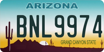 AZ license plate BNL9974